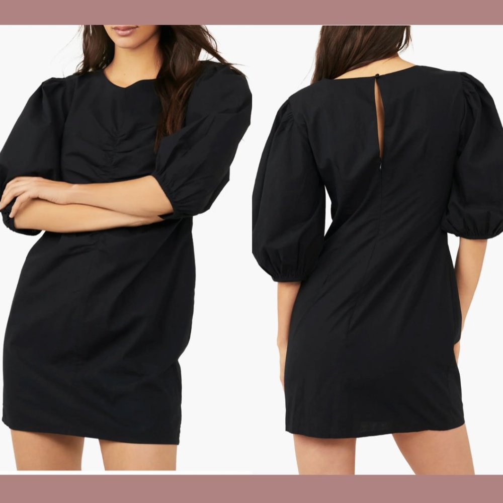 NWT $128 Free People [ XS ] Hope Puff Sleeve Cotton Minidress in Black‎ #5733